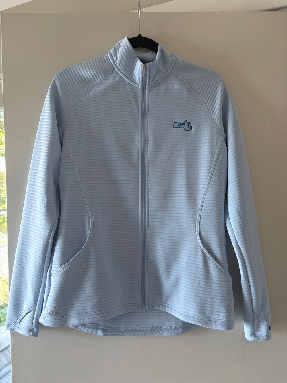 adidas Light Blue Ribbed Full-Zip Bomber Jacket